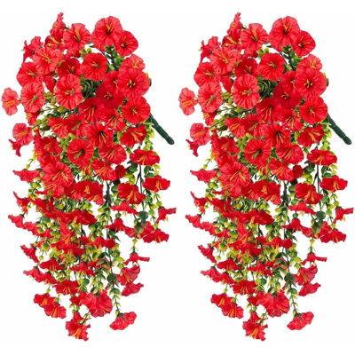 2-Piece Artificial Hanging Violet Flower Vines, UV Resistant Fake Hanging Plants for Indoor Outdoor Wall, Home, Garden, Wedding & Summer Decor
