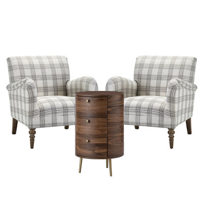 Ensemble de salon 3 pièces avec fauteuils et table de bout à 3 tiroirs Brunner