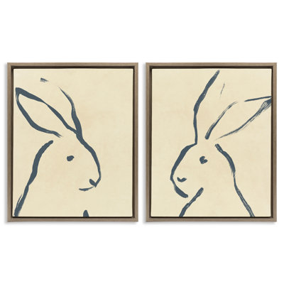 «Minimalist Rabbit Line», ensemble de 2 toiles flottantes encadrées par June Erica Vess