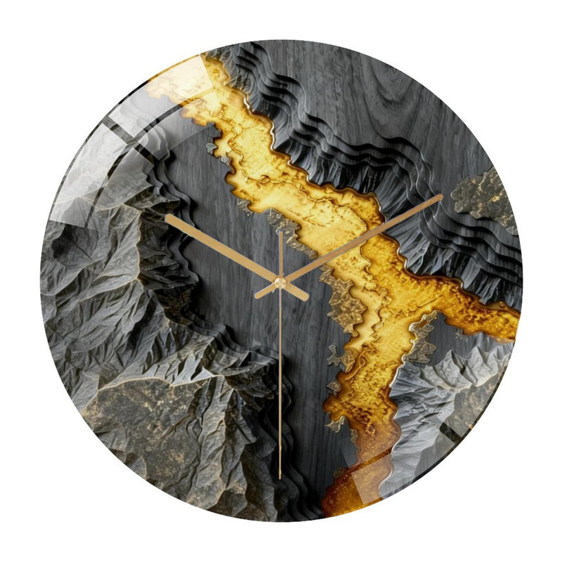 Horloge murale 12 po ronde en verre trempé avec mouvement à quartz silencieux, Doré