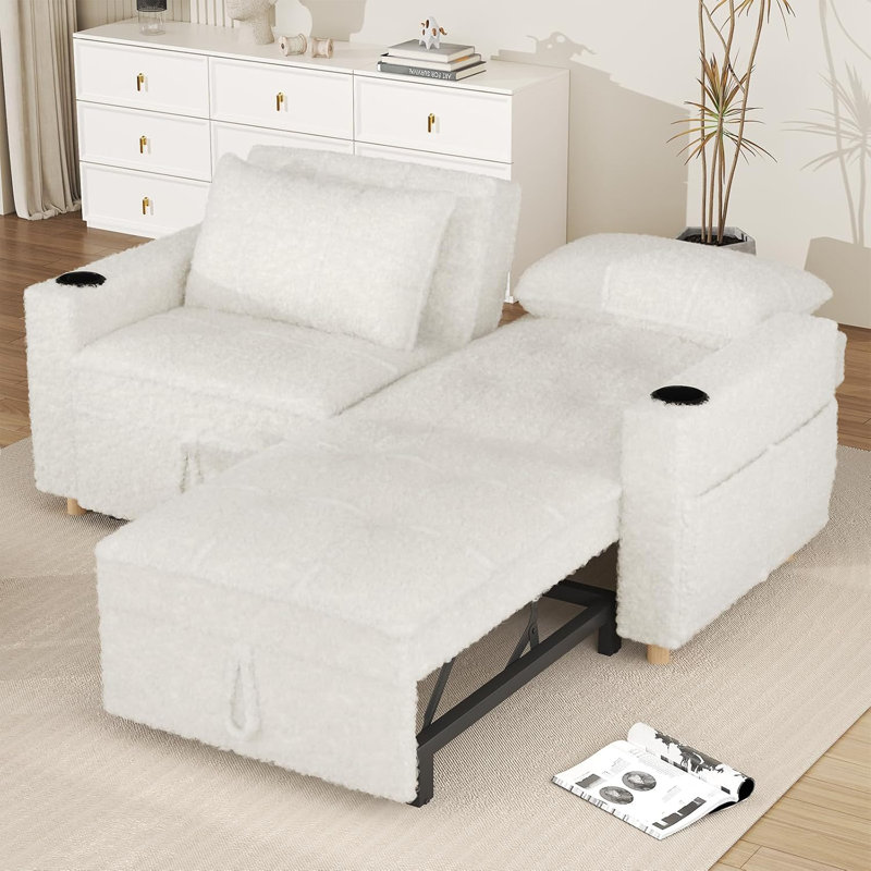 2 Seater Sofa Bed, 86.5" H x 166" W x 92" D, White