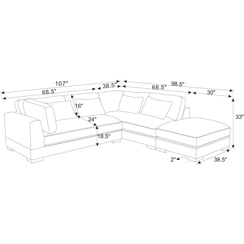 Beeston 3-Piece Corduroy Sectional Sofa
