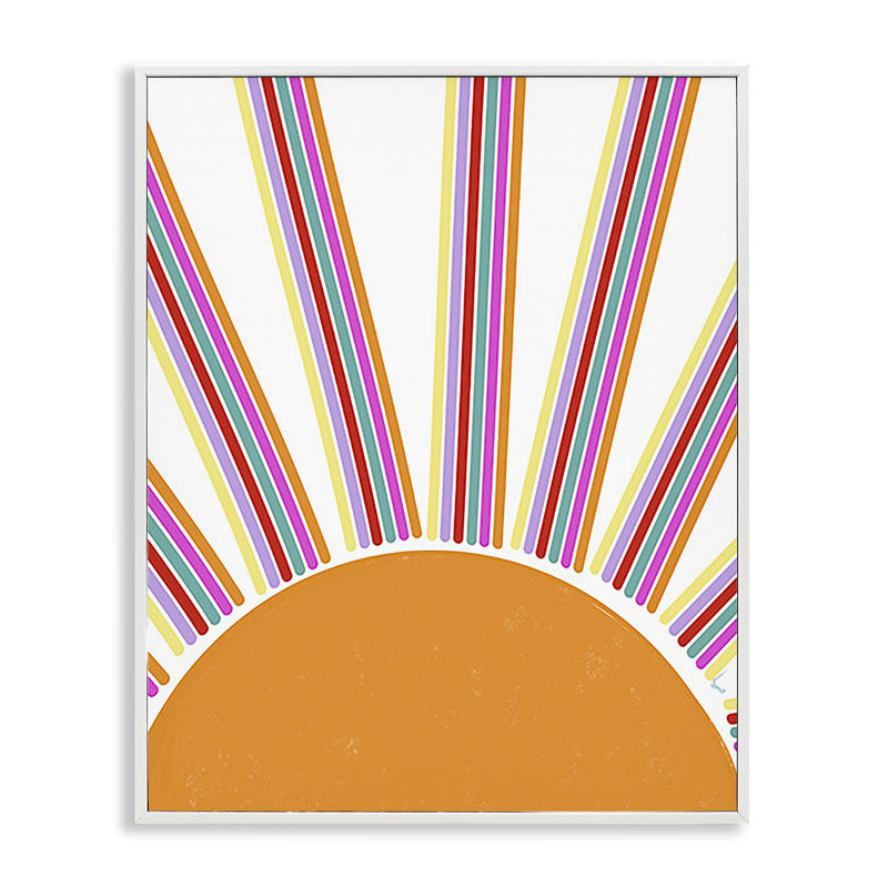 Rayons de soleil rétro rayés, art de la giclée par Ashley Singleton, Estampe numérique encadrée blanc bord de mer