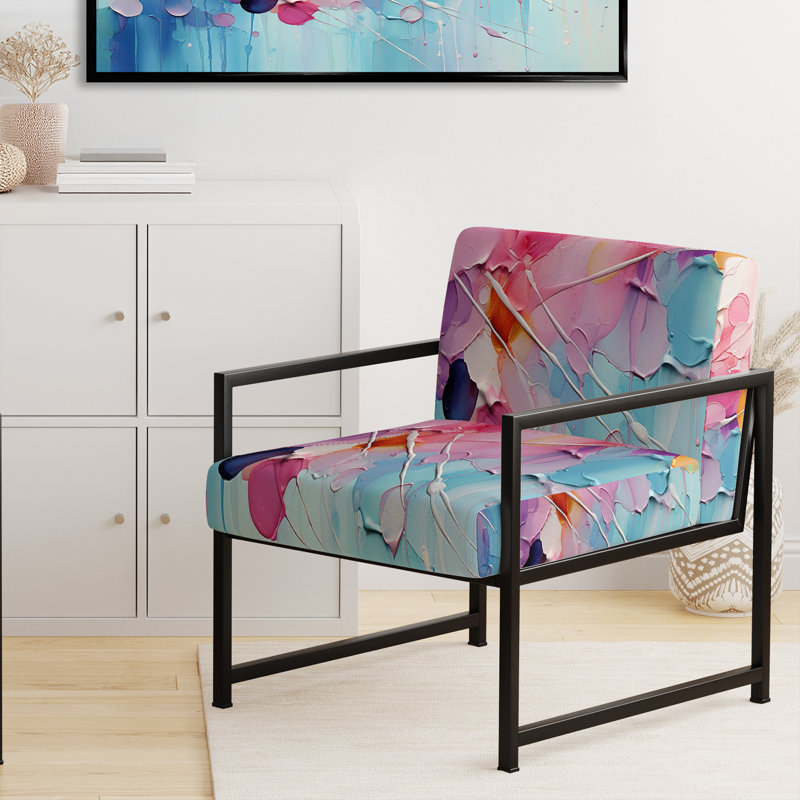 Chaise d'appoint rembourrée rose et bleu pastel, Noir