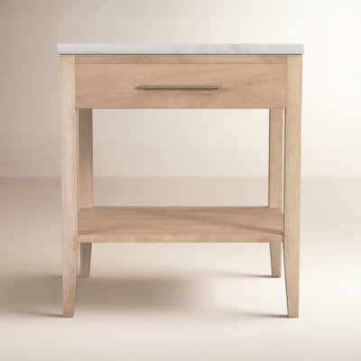 Solid Wood Nightstand with Marble Top