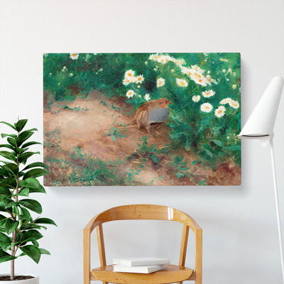 Partridge With Daisies by Bruno Liljefors - Wrapped Canvas