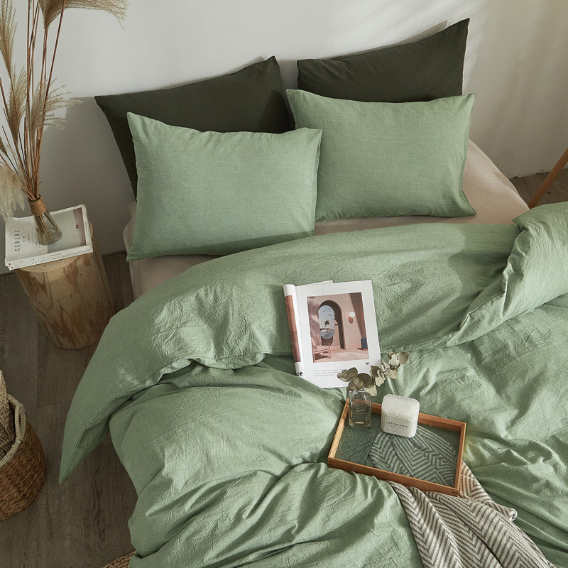 Washed Cotton Boho Soft Duvet Cover Set, Twin XL Duvet Cover + 1 Standard Pillowcase, Light Green
