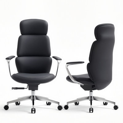 Genuine Leather Executive Chair, Swivel Ergonomic Office Chair, Home Desk Chair with Tilt Reclining, Alu