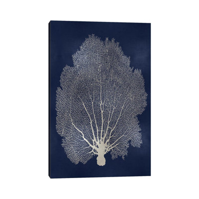 Sea Fan Silver On Blue II by Melonie Miller - Wrapped Canvas Graphic Art
