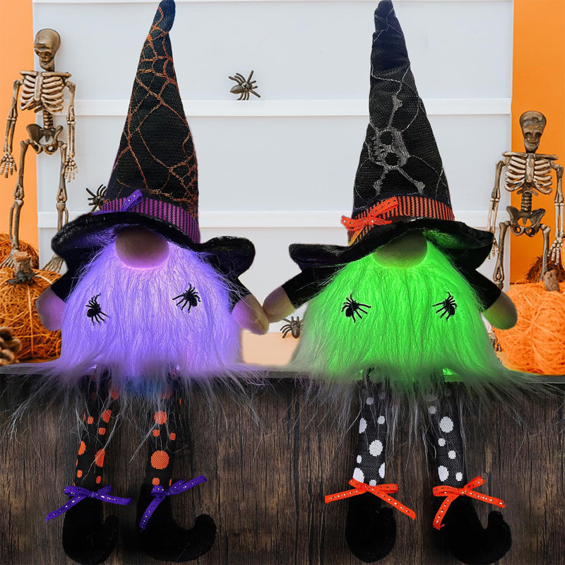 Ensemble de 2 décorations de table d'Halloween, gnomes en peluche lumineux de 17 po avec pattes suspendues