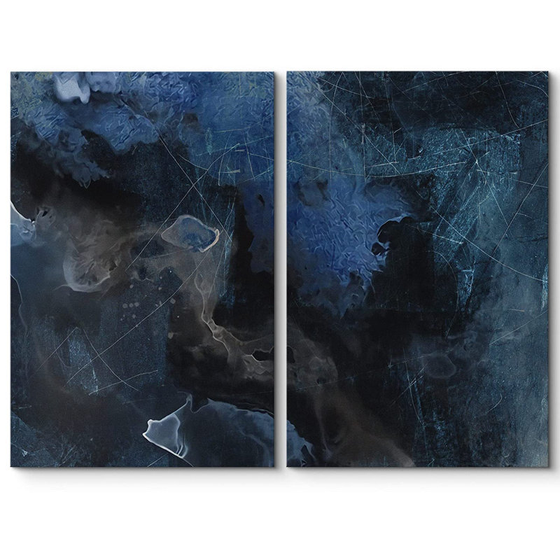 «Grunge Abstract Paint Stroke Effect», impression pastel sur toile bleu marine et noire - 2 pièces, Toile tendue