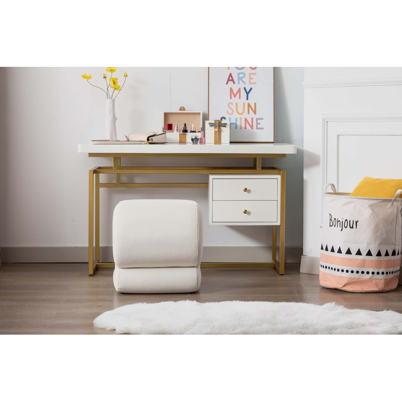Repose-pieds de 18,1 po de largeur Eveny, Velours blanc