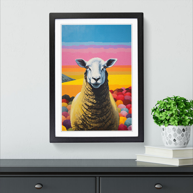Sheep Colour Field - Single Picture Frame Print on Wood, 64cm H x 46cm W x 2cm D, Black