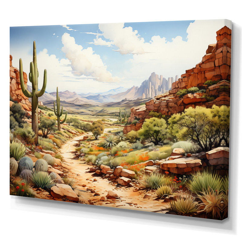 «Mexico Cactus Oasis Impasto II», art mural sur toile, H 34 po x l 44 po, Toile tendue
