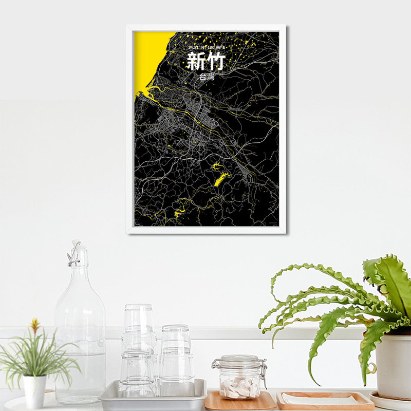 Hsinchu (chinois traditionnel), impression sur toile tendue, Noir / Jaune