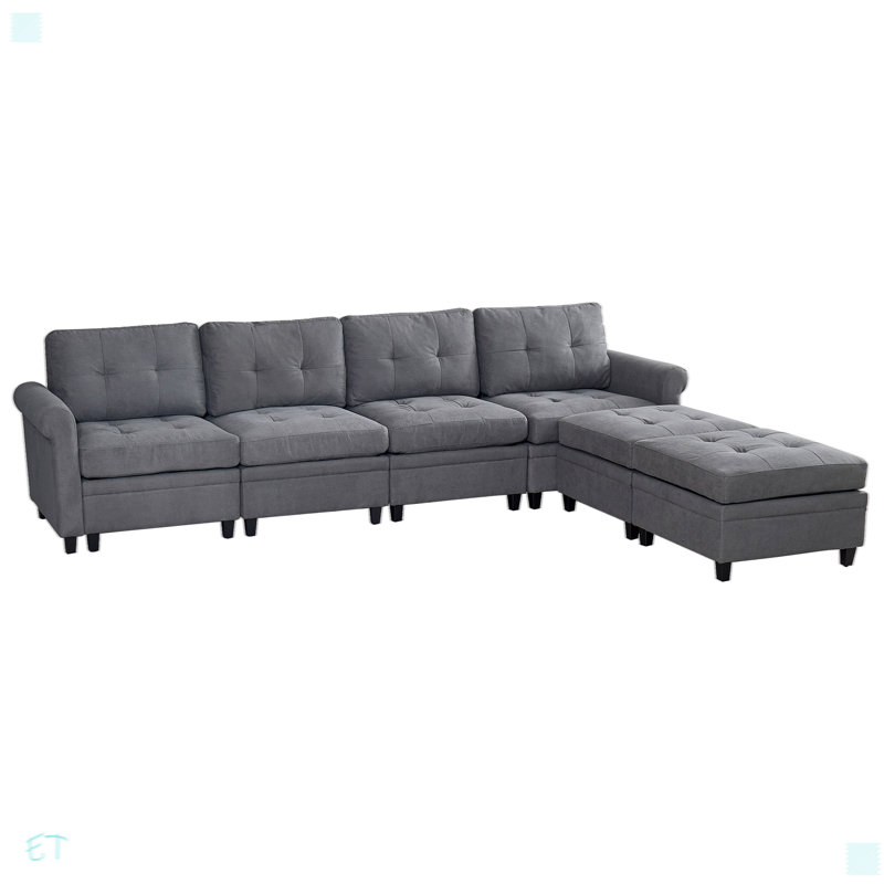 Canapé modulaire en U convertible, Tissu gris antique blanc