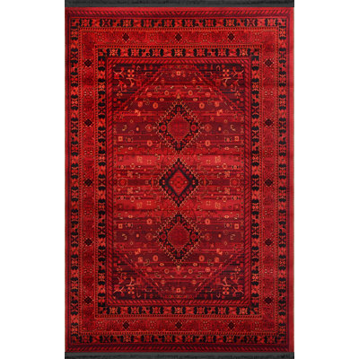 Tapis décoratif rétro à motif rouge à motifs traditionnels