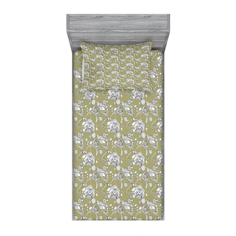 Microfiber Floral Fitted Sheet, Twin XL Fitted Sheet with 1 Pillowcase