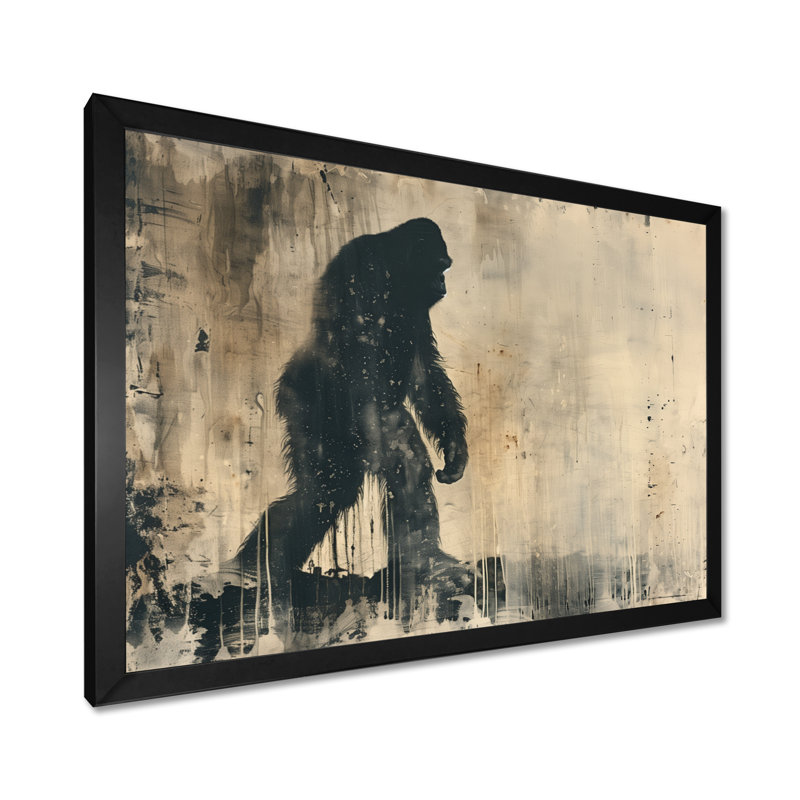 «Black Beige Shadow Silhouette Bigfoot», impression d'art mural Bigfoot, Toile encadrée noire simple