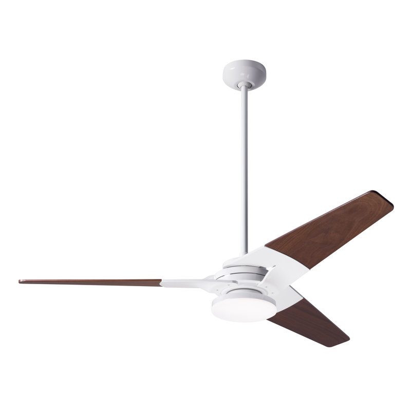 Torsion LED Downrod Ceiling Fan, Bright Nickel, Fan Speed and Light Control (3-wire), White