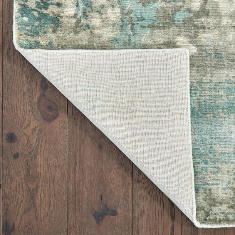 Tapis bleu / gris à motif abstrait tissé à la main Kirkpatrick, Rectangle 10 pi x 14 pi