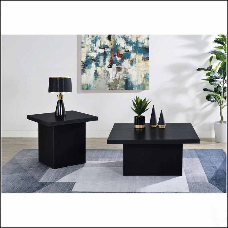 Ensemble de tables basses modernes 2 pièces en noir mat, parfait pour un décor de salon élégant et fonctionnel