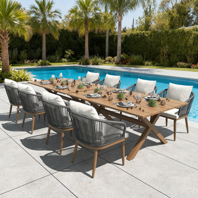 10 Pieces Outdoor Dining Set Woven Rope Wicker Patio Dining Set With Rectangular Aluminum Table And Modern Armrest Dining Chairs