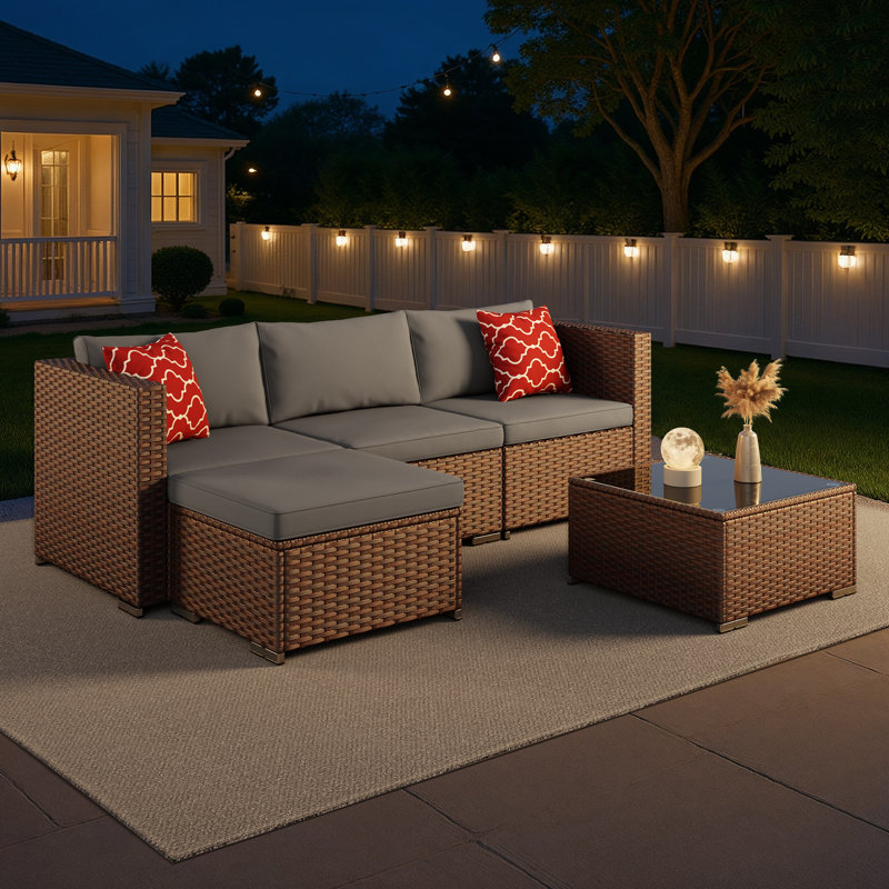 3 - Person Outdoor Patio Set Wicker Seating Group with Cushions, Gray