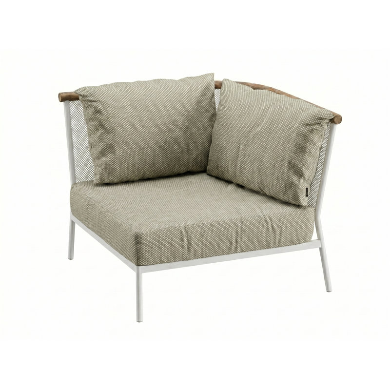 Chaise de patio d'angle avec coussins, Vert Panamone, Blanc