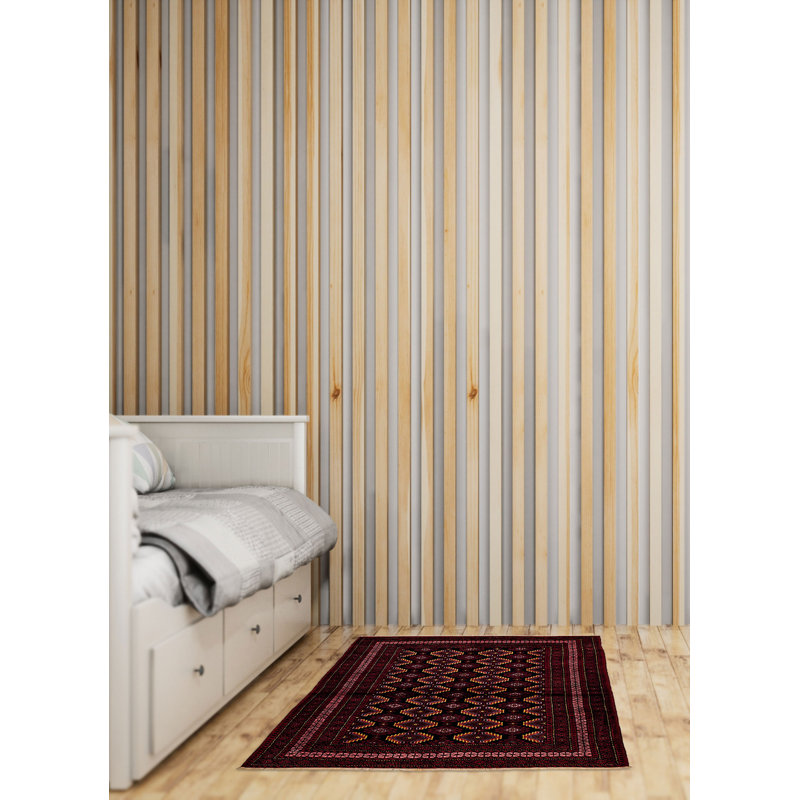 Tapis noir et rouge Teimani 3 pi 7 po x 5 pi 8 po