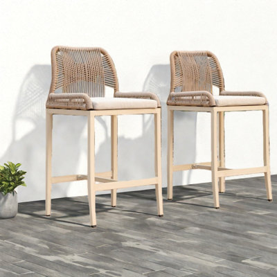 Patio Bar Stools Set Of 2, Aluminum Rope Modern Seating For Patio Home