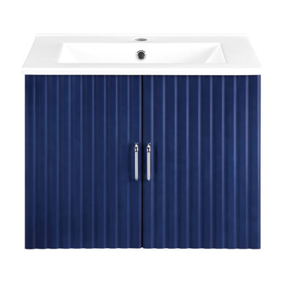 Meuble-lavabo mural 24 po avec lavabo en porcelaine et fermeture en douceur - élément de salle de bain en céramique pratique et contemporain