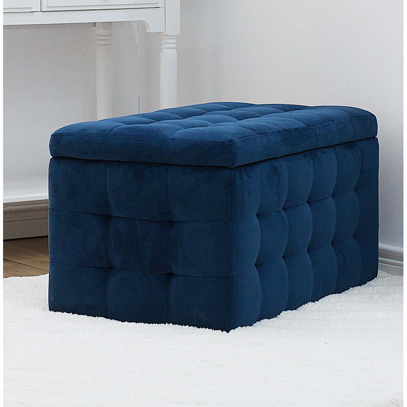 Eldredge 72cm Wide Velvet Tufted Rectangle Solid Colour Ottoman with Storage, Dark Blue