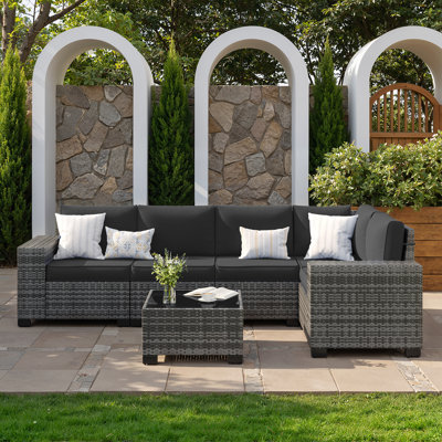 5 - Person Wicker Outdoor Modular Sectional Seating Group with Cushions