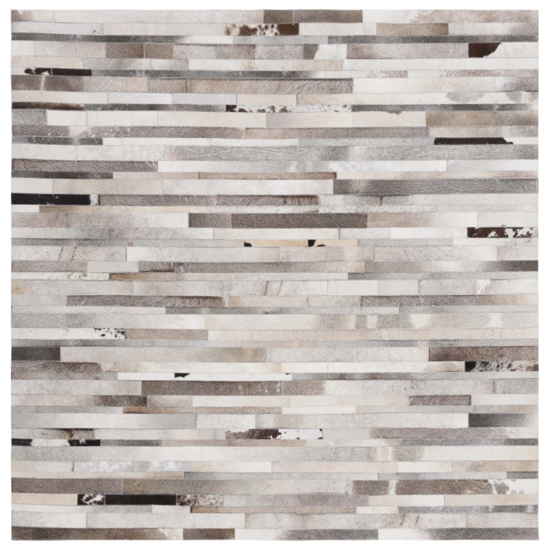 Tapis gris / ivoire tissé à la main à motif géométrique Fazeley, Carré 6 pi