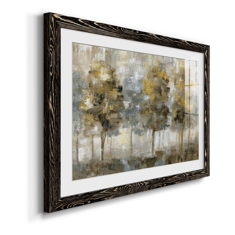 Linen Trees - Peinture encadrée, Cadre noir, H 31 po x l 44 po x P 1 po