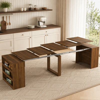 Extendable Foldable Dining Room Table for 1-10 People, Wood Multifunctional Rectangle Expandable Console Kitchen Living Meeting Room Furniture