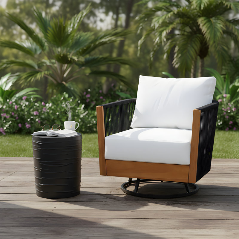 Tomsich Outdoor Acacia Wood Conversation Set With Woven Rope & MGO Table, 2 Pcs: Table, Chair
