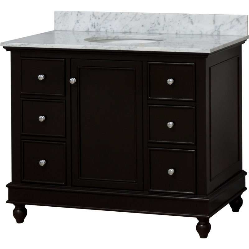 Ensemble de meuble-lavabo simple 42 po Ferdinand, Marbre de Carrare, Chocolat