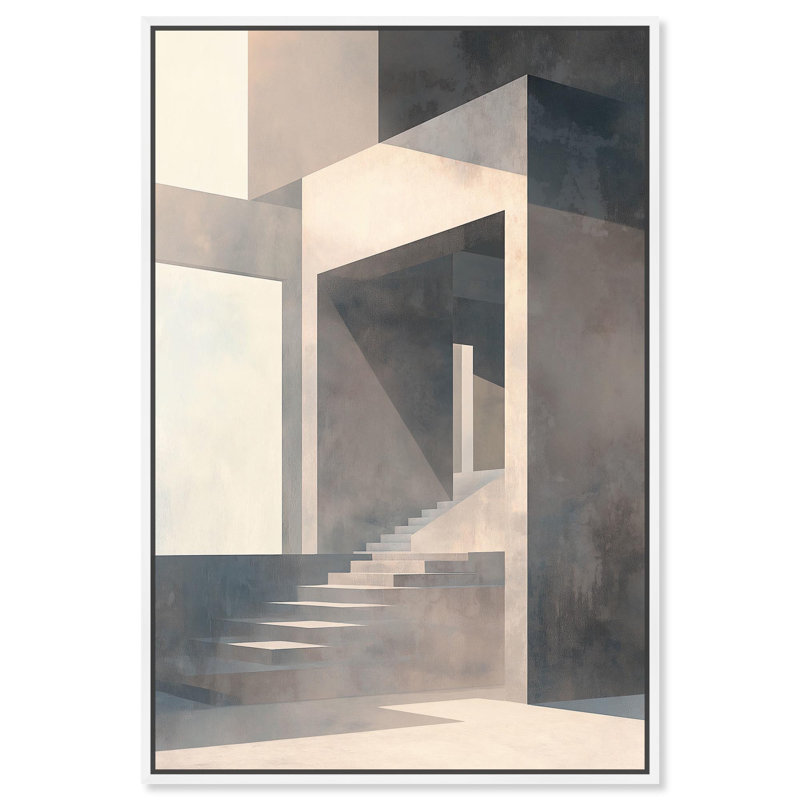 Art géométrique moderne sur toile Stark , H 31 po x l 21 po, Cadre flottant blanc