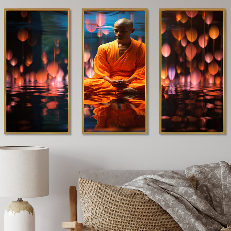 Vipassana Insight Meditation - ensemble de reproduction d'art mural méditation, Cadre flottant doré, H 40 po x l 60 po