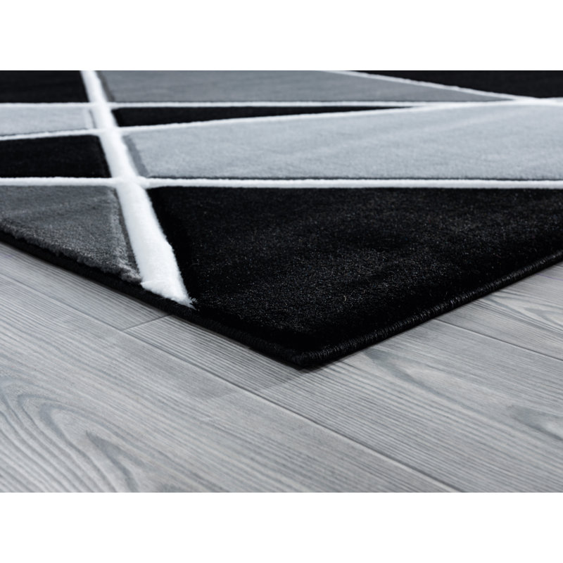 Tapis noir à motif abstrait Zabala, Tapis de passage : 2 pi 7 po x 7 pi 4 po