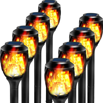 Solar Torch Lights Outdoor, Flickering Flame Solar Pathway Lights, IP55 Waterproof Hollow Decorative Stake Lights for Garden Lawn Walkway Villa(eight-piece set)