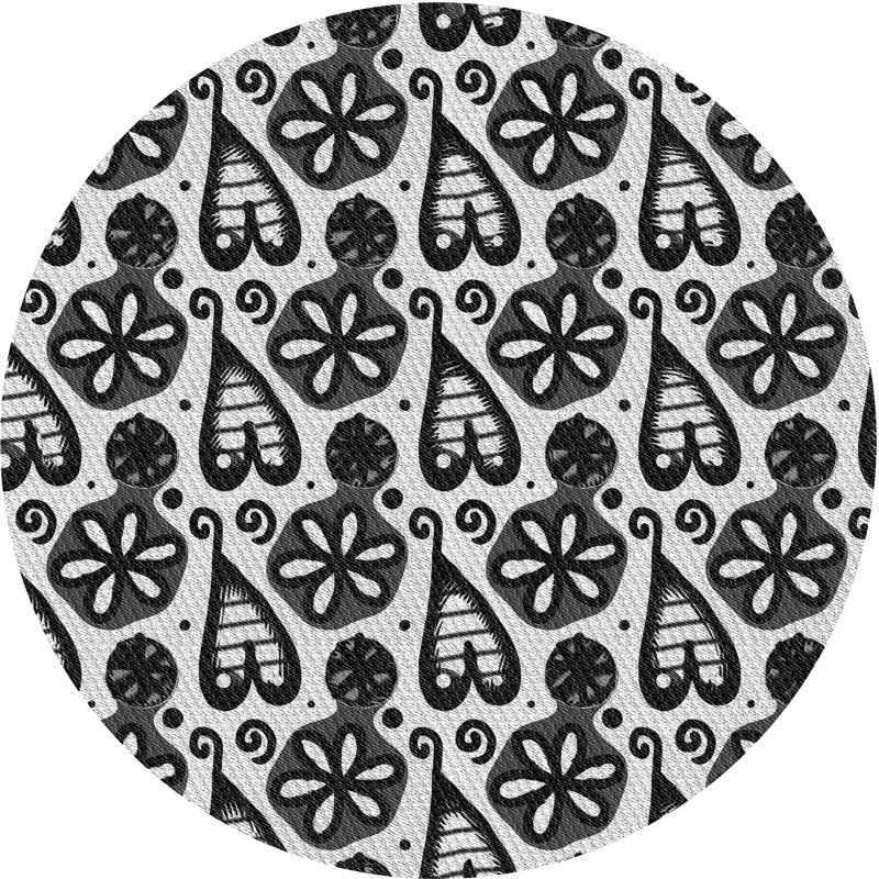 Tapis noir/blanc cassé à motifs, Rond 5 pi