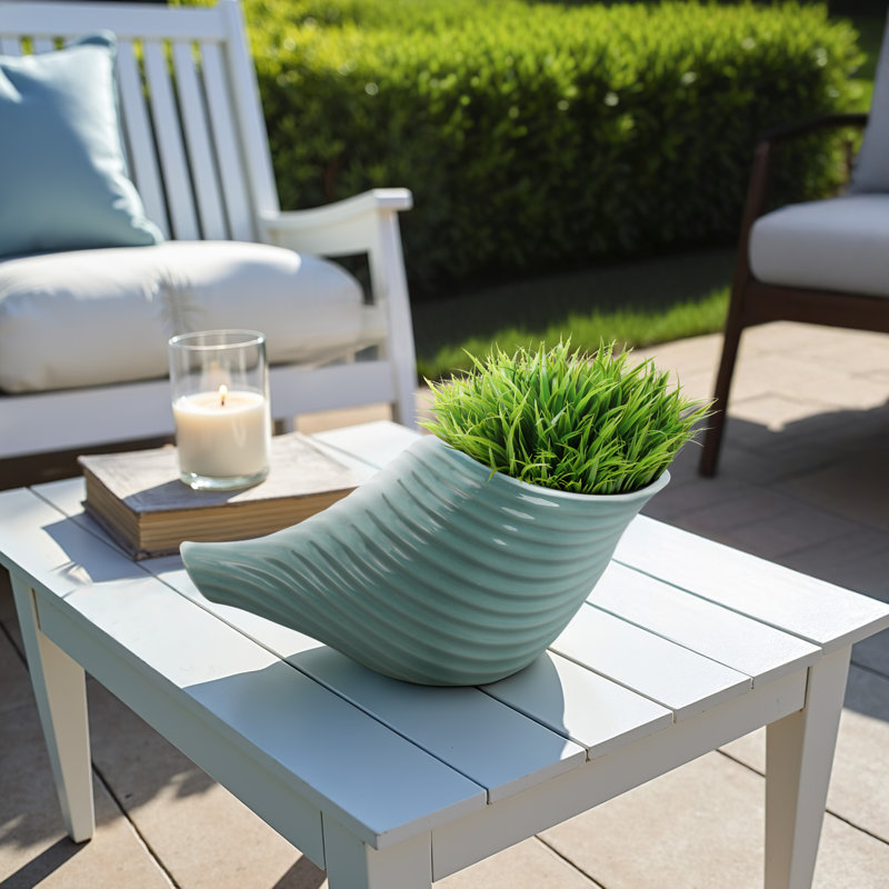 17" Seaside Blue Ceramic Shell Planter