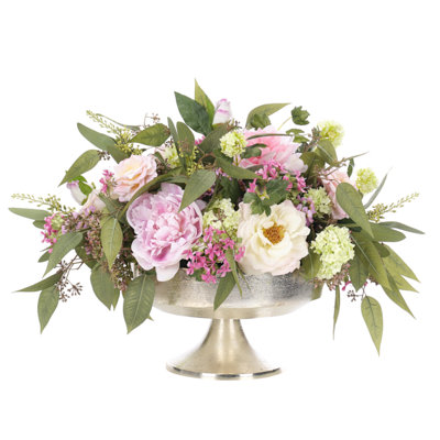 Rose Peony, Cream Pink, Aluminum Bowl, 24wx24dx17h