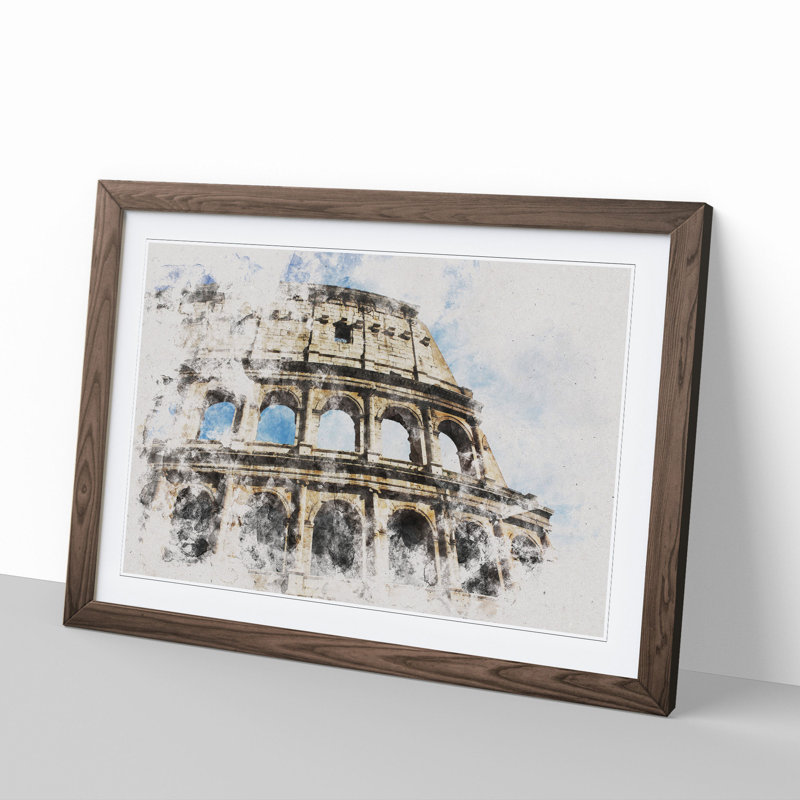 Coliseum in Rome - Picture Frame Painting, 36cm H x 48cm W x 2cm D, Walnut
