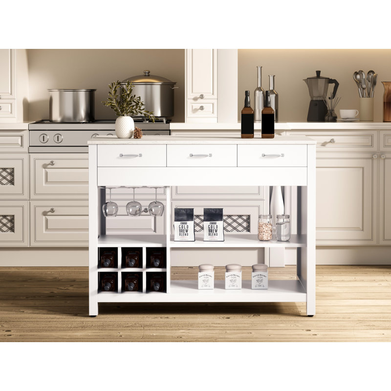 48 inch Kitchen Island, White/Brushed Nickel