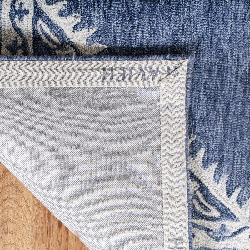 Salerna Micro-Loop Hand Tufted Wool/Cotton Oriental Rug in Ivory/Blue, Rectangle 8' x 10'