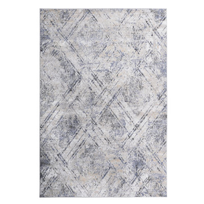 8x10 Blue/grey Geometric Non-shedding Area Rug Loom & - Stain , Suitable For Dining, Bedroom, Office Collection Non-shedding, Stain-, Living Room, Bedroom